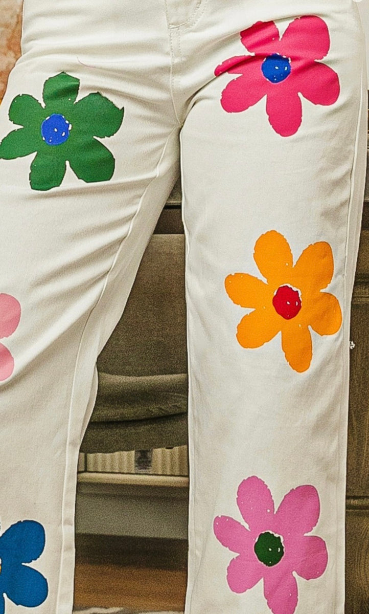 FLOWER PRINT STRAIGHT LEGS PANTS #1346 – Hampton's Boutique