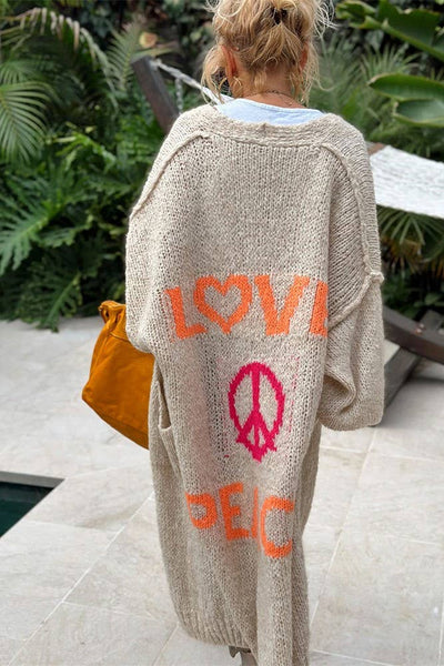 Love & Peace Exposed Seam
Long Maxi Knit Cardigan:    Beige / #0034