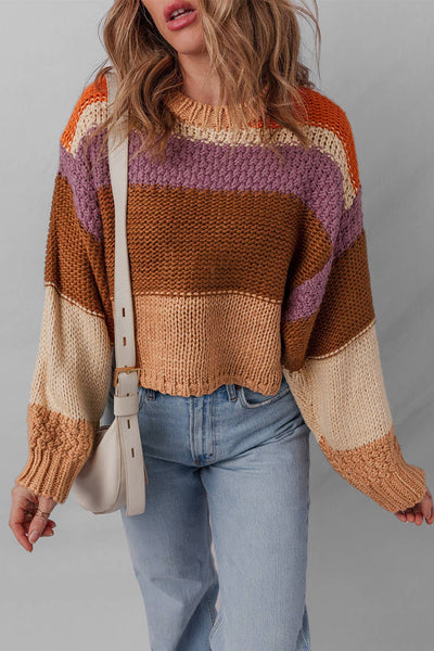 Colorblock Drop Shoulder Cropped Sweater #1617