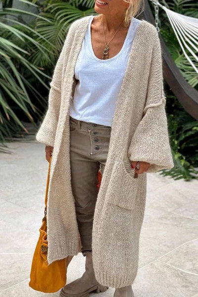 Love & Peace Exposed Seam
Long Maxi Knit Cardigan:    Beige / #0034