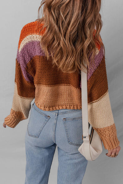 Colorblock Drop Shoulder Cropped Sweater #1617
