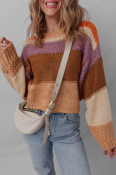 Colorblock Drop Shoulder Cropped Sweater #1617