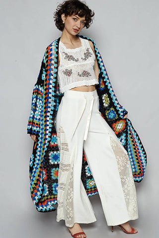 Long sleeve various colors crochet cardigan: BLACK MULTI / Os