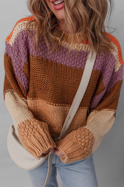 Colorblock Drop Shoulder Cropped Sweater #1617