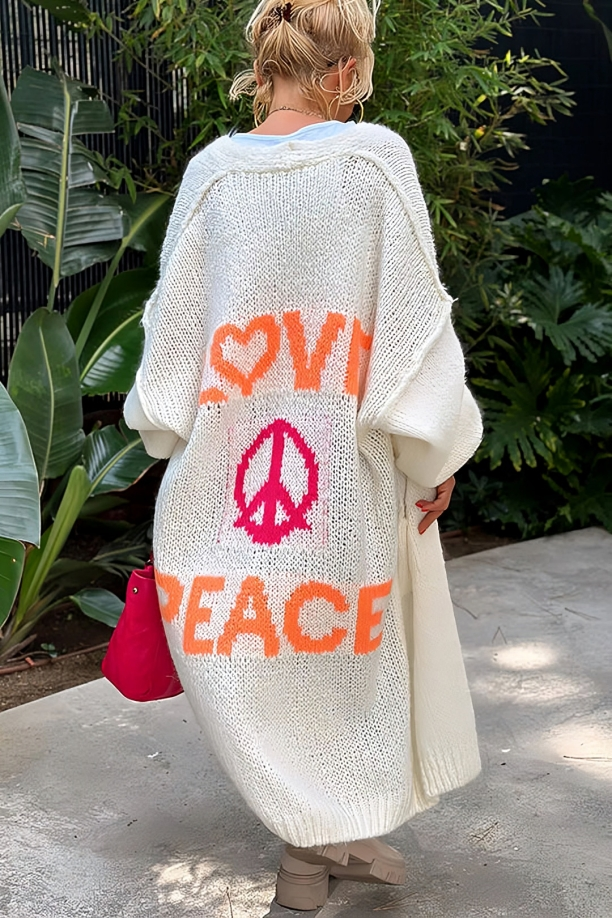 Love & Peace Exposed Seam
Long Maxi Knit Cardigan:    Beige / #0034