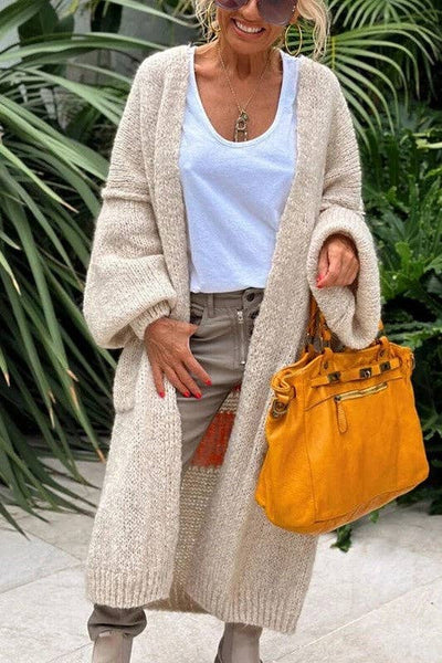 Love & Peace Exposed Seam
Long Maxi Knit Cardigan:    Beige / #0034
