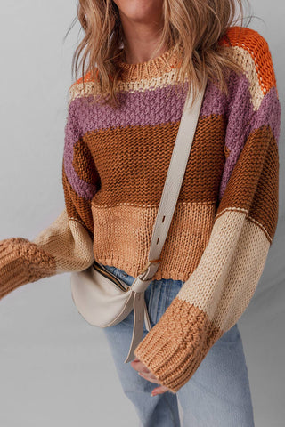 Colorblock Drop Shoulder Cropped Sweater #1617