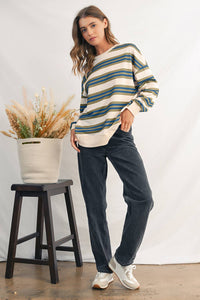 Stripe Round Neck Drop
Shoulder Top #1623