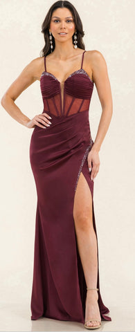 CORSET SHIRRING MAXI DRESS COLOR WINE #21934