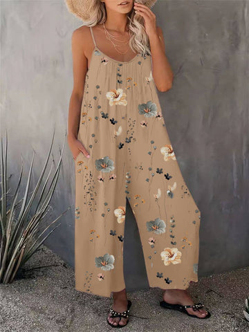Casual Sleeveless Floral Print
Jumpsuit: Khaki / #0033