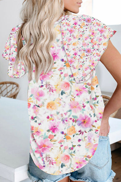 Pink V-neck Short Sleeve Fashion Print Fantasy Fluttering Blouse #0225