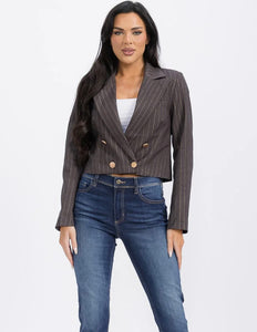 WOMEN'S LONG SLEEVE BUTTON CLOSURE SRTIPES BLAZER