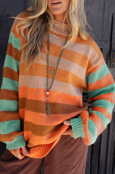 Color Block High Neck Drop Shoulder Cozy Sweater #1533