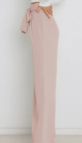 TIED WAIST WIDE LEG OFFICE PANTS