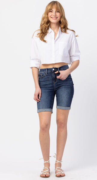 JUDY BLUE 15225 HI-RISE CUFFED BERMUDA SHORTS