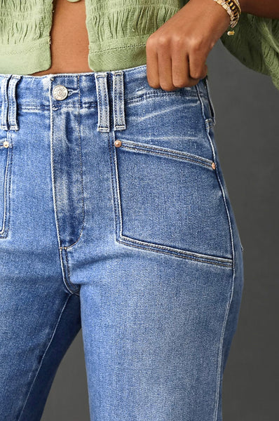 Dusk Blue Loose Straight Leg Cropped High Waist Jeans #2016