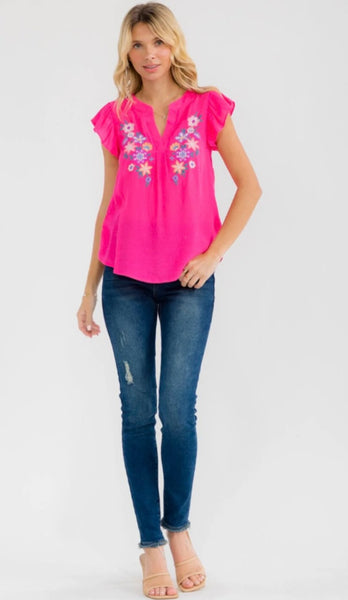 WOMEN'S SHORT SLEEVE V-NECK EMBROIDERY FLORAL BLOUSE 0009