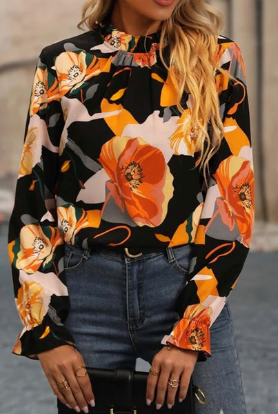 Floral Print Mock Neck Blouse #394-2