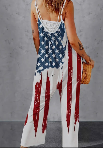 Independence Day American flag jumpsuit: Red 4302