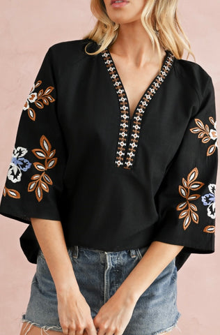 Embroidered Black Top #6810