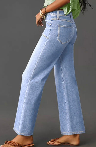 Dusk Blue Loose Straight Leg Cropped High Waist Jeans #2016