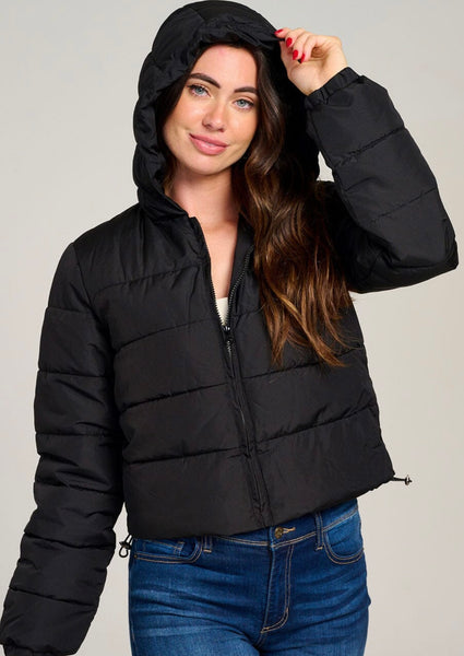 WOMEN'S
LONG SLEEVE
ZIPPER
CLOSURE HOODED
PUFFER JACKET #0028