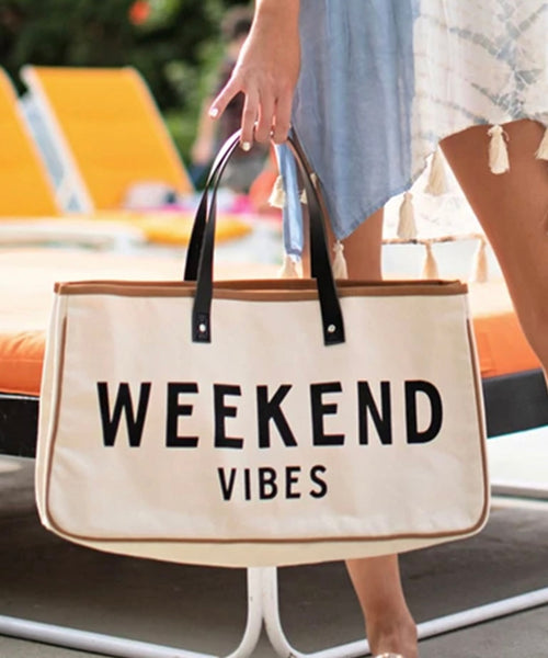 Weekend Vibes White Canvas Tote #2000