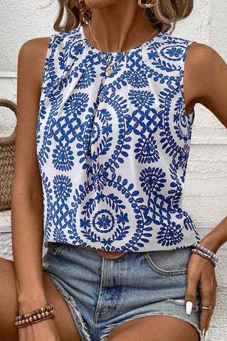 Floral Geometric Crewneck Tank Top
