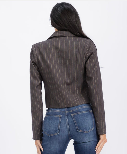 WOMEN'S LONG SLEEVE BUTTON CLOSURE SRTIPES BLAZER