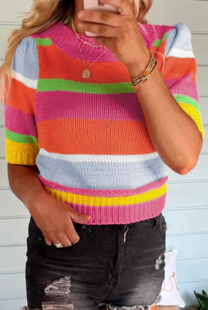 Colorblock Short Sleeve Crop Sweater