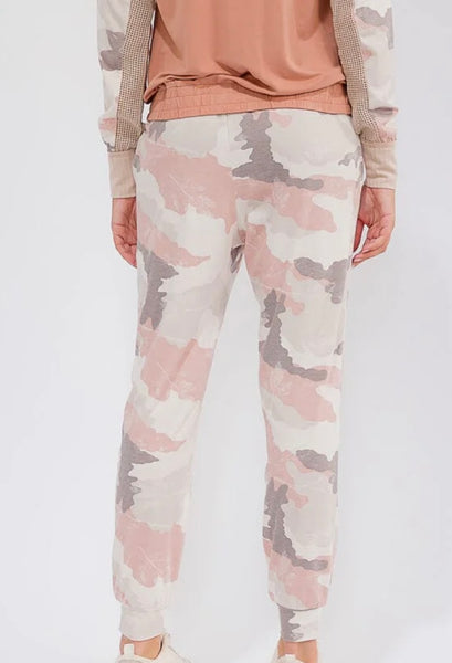 WOMEN'S ELASTIC WAIST FRONT POCKETS CAMO PRINT JOGGER PANTS