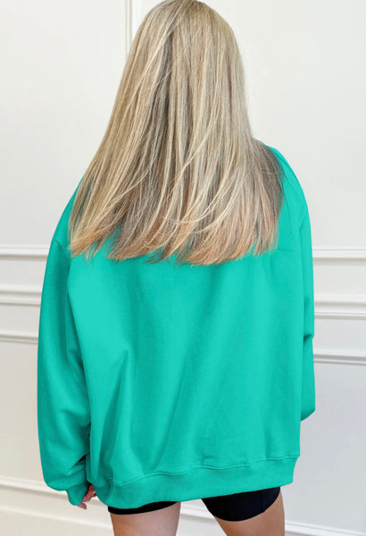 Sea Green or Pink Oversize Blessed Embroidered Mock Neck Sweatshirt #2012