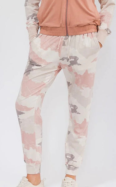 WOMEN'S ELASTIC WAIST FRONT POCKETS CAMO PRINT JOGGER PANTS