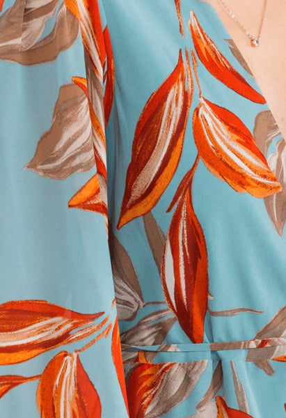 WOMEN'S LONG SLEEVE SURPLICE SELF TIE FLORAL PRINT WRAP MINI DRESS 0012