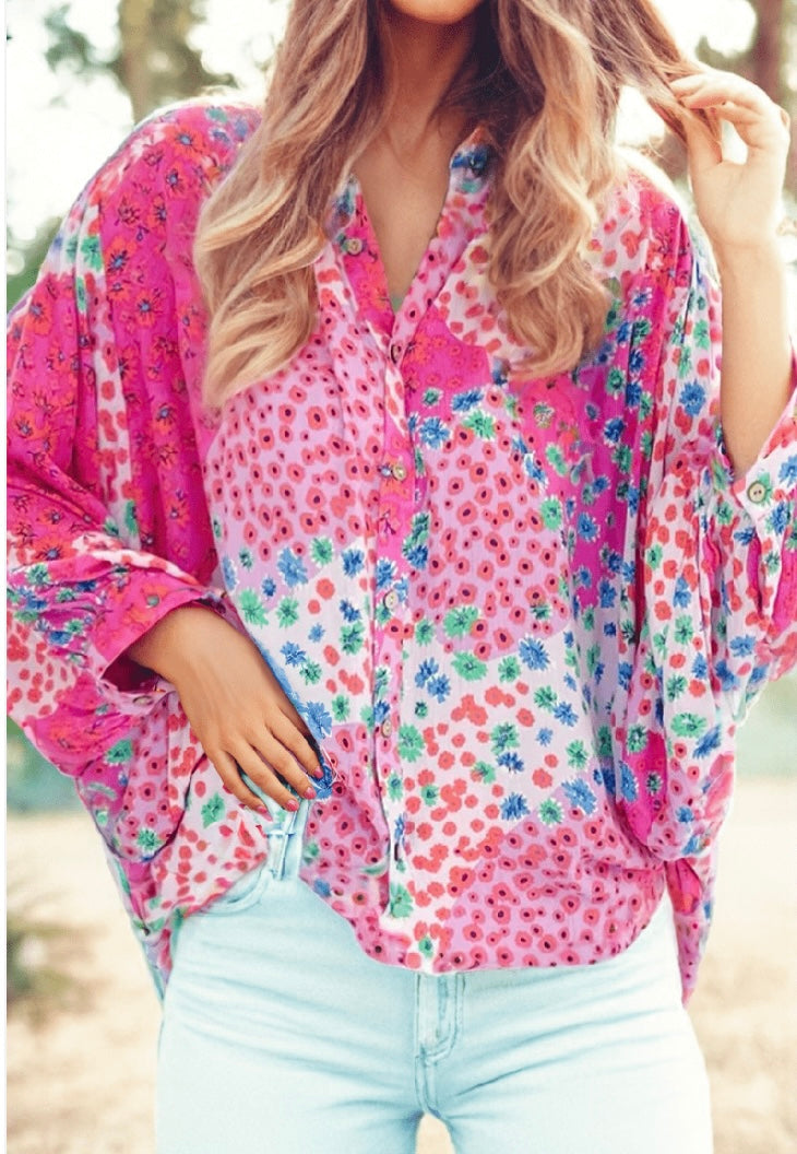Floral Print Dolman Sleeve Blouse #4921
