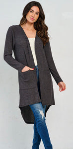 WOMEN'S
LONG SLEEVE OPEN FRONT
POCKETS
HIGH-LOW CARDIGAN #0041