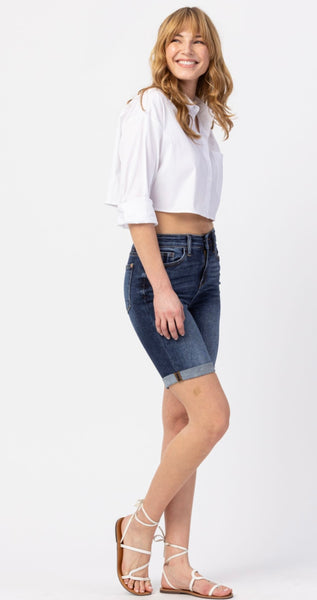 JUDY BLUE 15225 HI-RISE CUFFED BERMUDA SHORTS