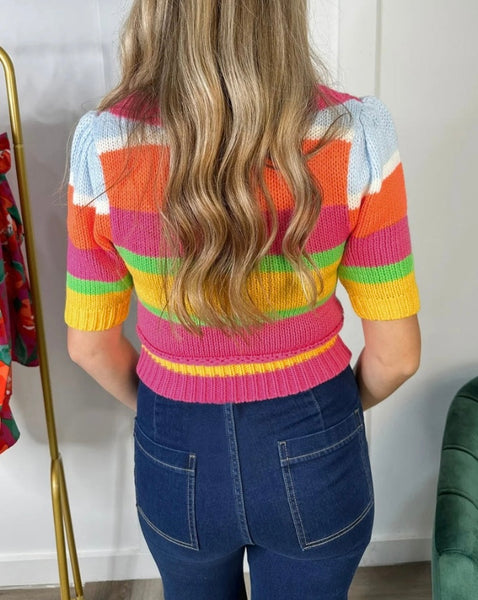 Colorblock Short Sleeve Crop Sweater