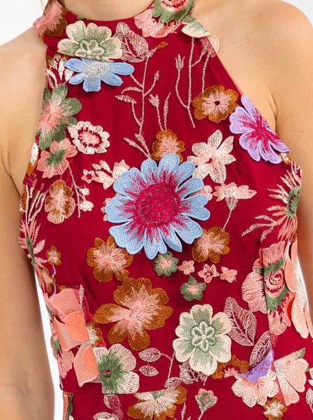 WOMEN'S SLEEVELESS HALTER NECK FLORAL BODYCON MINI DRESS #0206