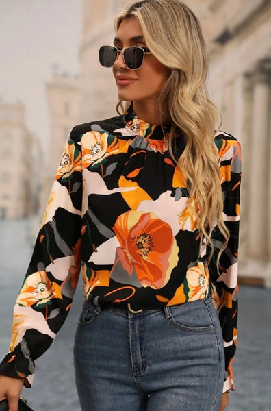 Floral Print Mock Neck Blouse #394-2