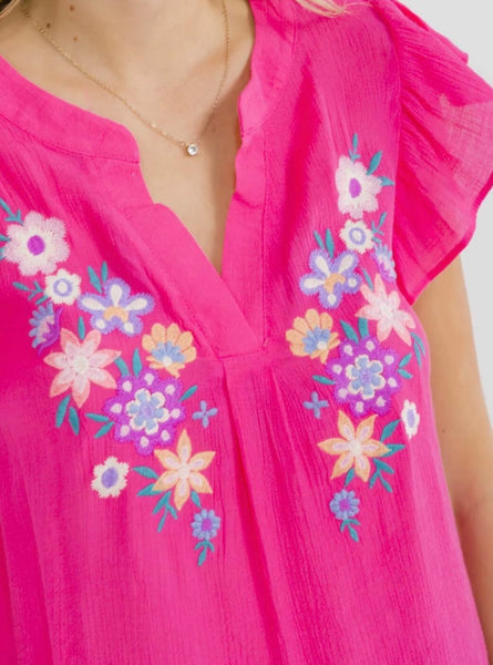 WOMEN'S SHORT SLEEVE V-NECK EMBROIDERY FLORAL BLOUSE 0009