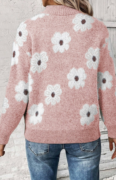 Floral Pattern Drop Shoulder Half Zip Sweater #2510