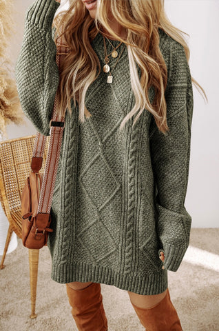 CABLE KNIT DROP SHOULDER LOOSE FIT SWEATER DRESS #3764