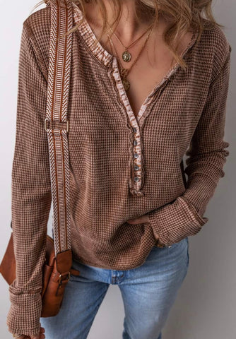 Brown Thermal Button Long Sleeve #8480