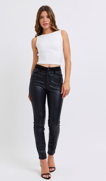 JUDY BLUE 88810 HW FAUX LEATHER & DENIM SKINNY