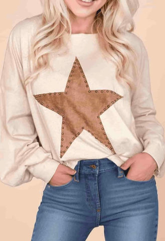 Studded Star Sweatshirt Apricot #6147