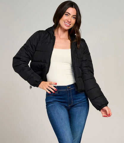 WOMEN'S
LONG SLEEVE
ZIPPER
CLOSURE HOODED
PUFFER JACKET #0028