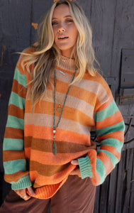 Color Block High Neck Drop Shoulder Cozy Sweater #1533