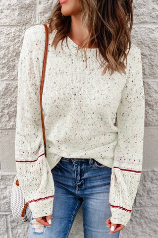 White Pilling Detail Patterned Sleeve Sweater #2220