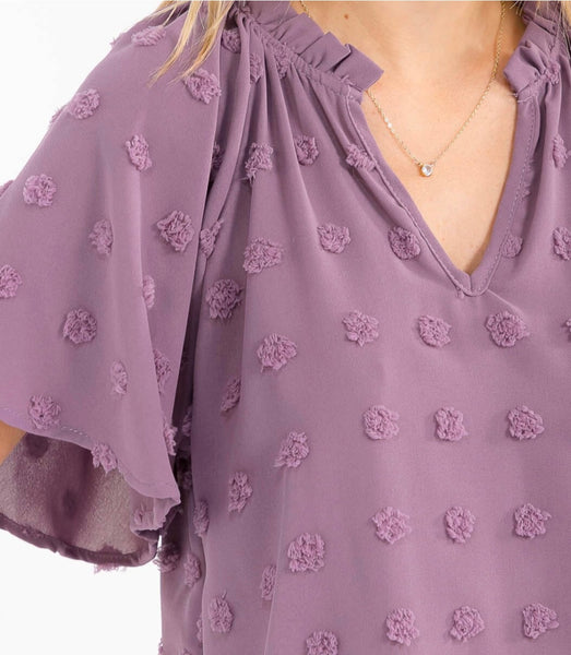 WOMEN'S SHORT SLEEVE V-NECK SWISS DETAILED BLOUSE 0005